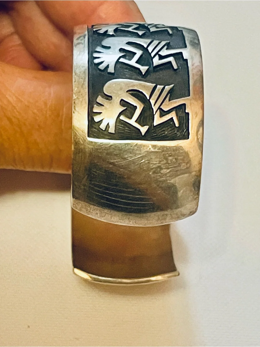 VTG NATIVE AMERICAN HOPI Sterling Silver Kokopelli Cuff Bracelet SZ 6.75-7” 48 g
